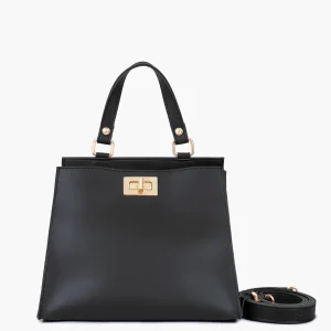 Black Front Lock Top Handle Mini Bag