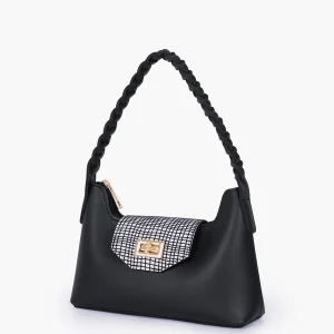 Black and White Purse with Braided Strap