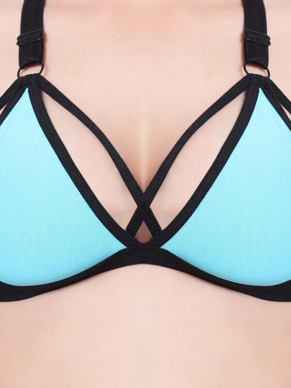 Blue Solid Designer Bikini Bra Set 3 front view with smooth fabric and elegant design