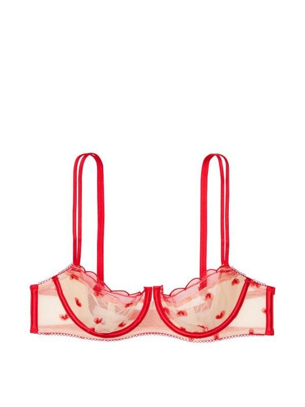 Bright Cherry Lace with Hearts Unlined Uplift Bra 1 featuring romantic lace and supportive uplift design