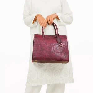 Burgundy Crocodile Vintage Handbag 1 Scaled 1