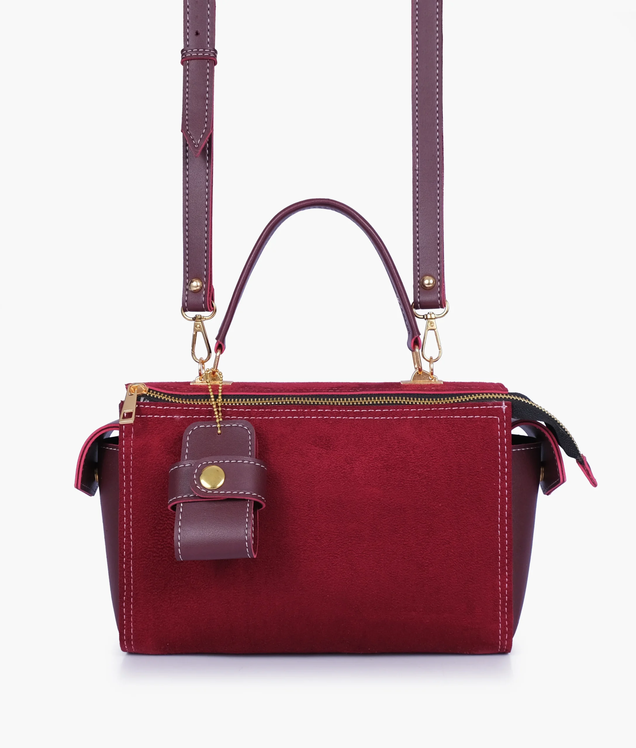 Burgundy Suede Bowling Bag 1