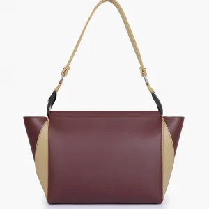 Burgundy and Off White Trio Twist Handbag