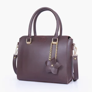 Dark Brown Handbag with Flower Charm