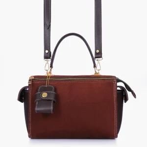 Dark Brown Suede Bowling Bag 1