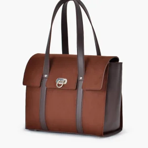 Dark Brown Suede Carry All Satchel Bag