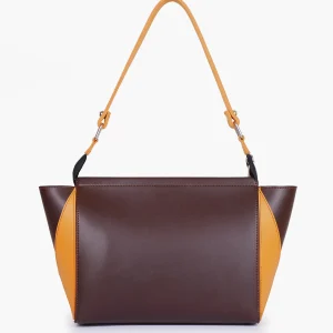 Dark Brown and Mustard Trio Twist Handbag