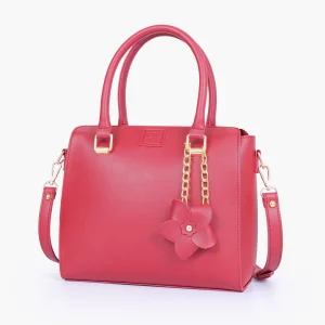 Elegant Maroon Handbag with Flower Charm