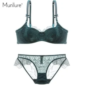 Embroidered Lace Bra and Panty Set Convertible Straps