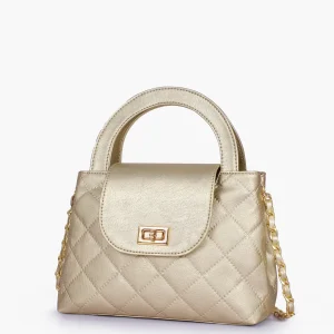 Golden Flap Quilted Bag with Top Handle 1