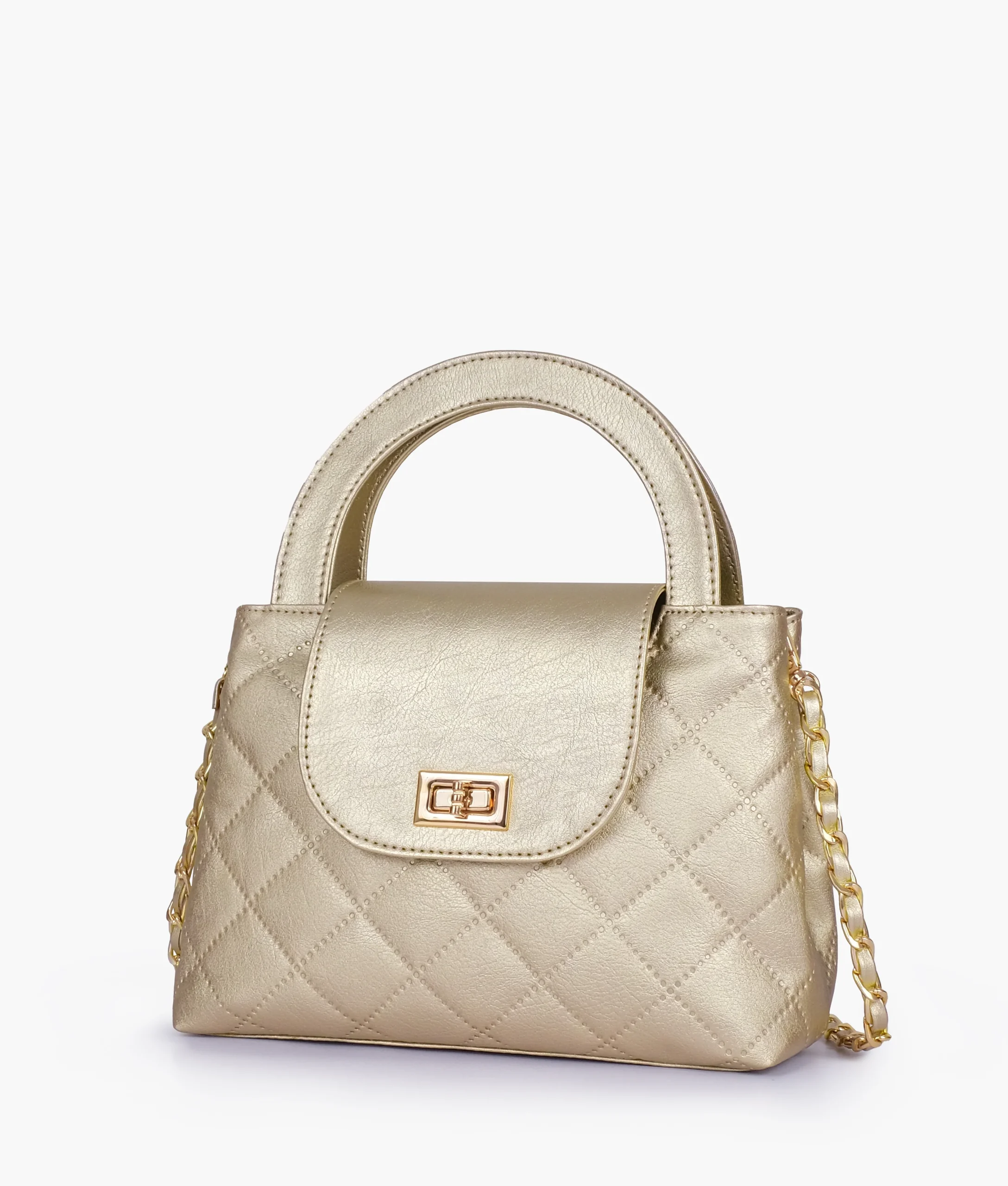 Golden Flap Quilted Bag with Top Handle 1