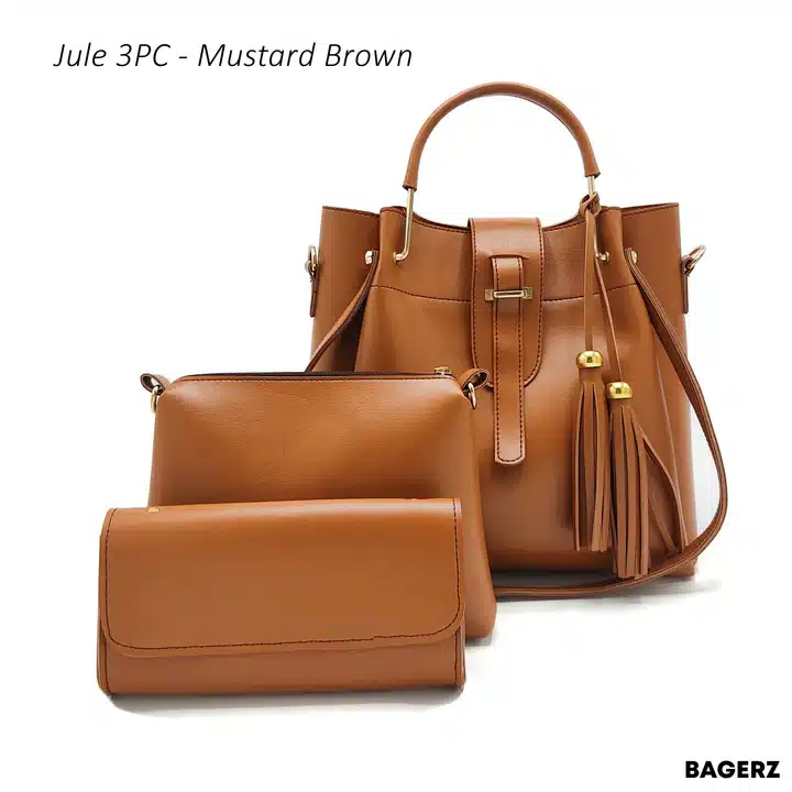 Jule 3PC Mustard Brown Handbag Set