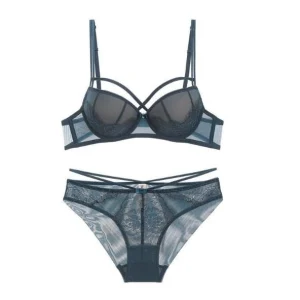 Lace Patchwork Push Up Bra Set Cross Straps Design 1