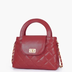 Maroon Flap Quilted Bag with Top Handle 1