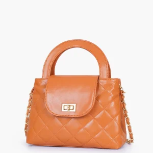 Mustard Flap Quilted Bag with Top Handle 1