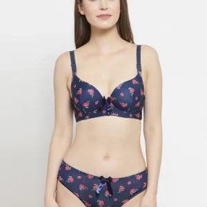 PrettyCat Blue Printed Single Light Padded Bra Set with delicate blue print and light padding for comfort