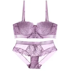 Purple Cotton Push Up Lace Bra Panties