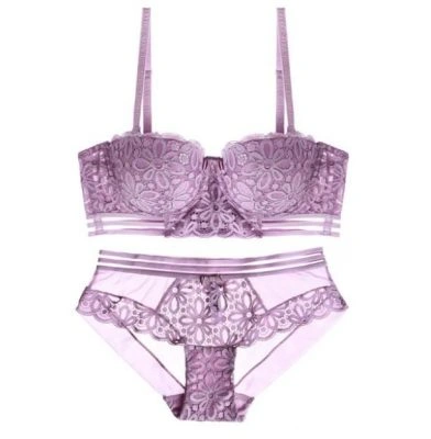 Purple Cotton Push Up Lace Bra Panties