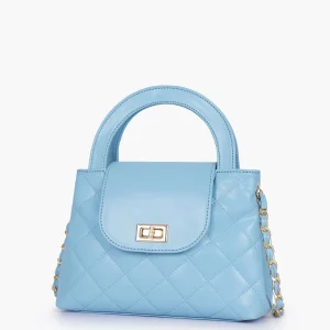 Sky Blue Flap Quilted Bag with Top Handle 1