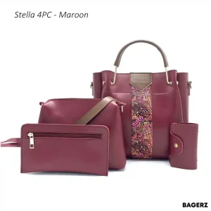 Stella 4PC Maroon Handbag Set