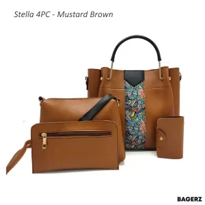 Stella 4PC Mustard Brown Handbag Set